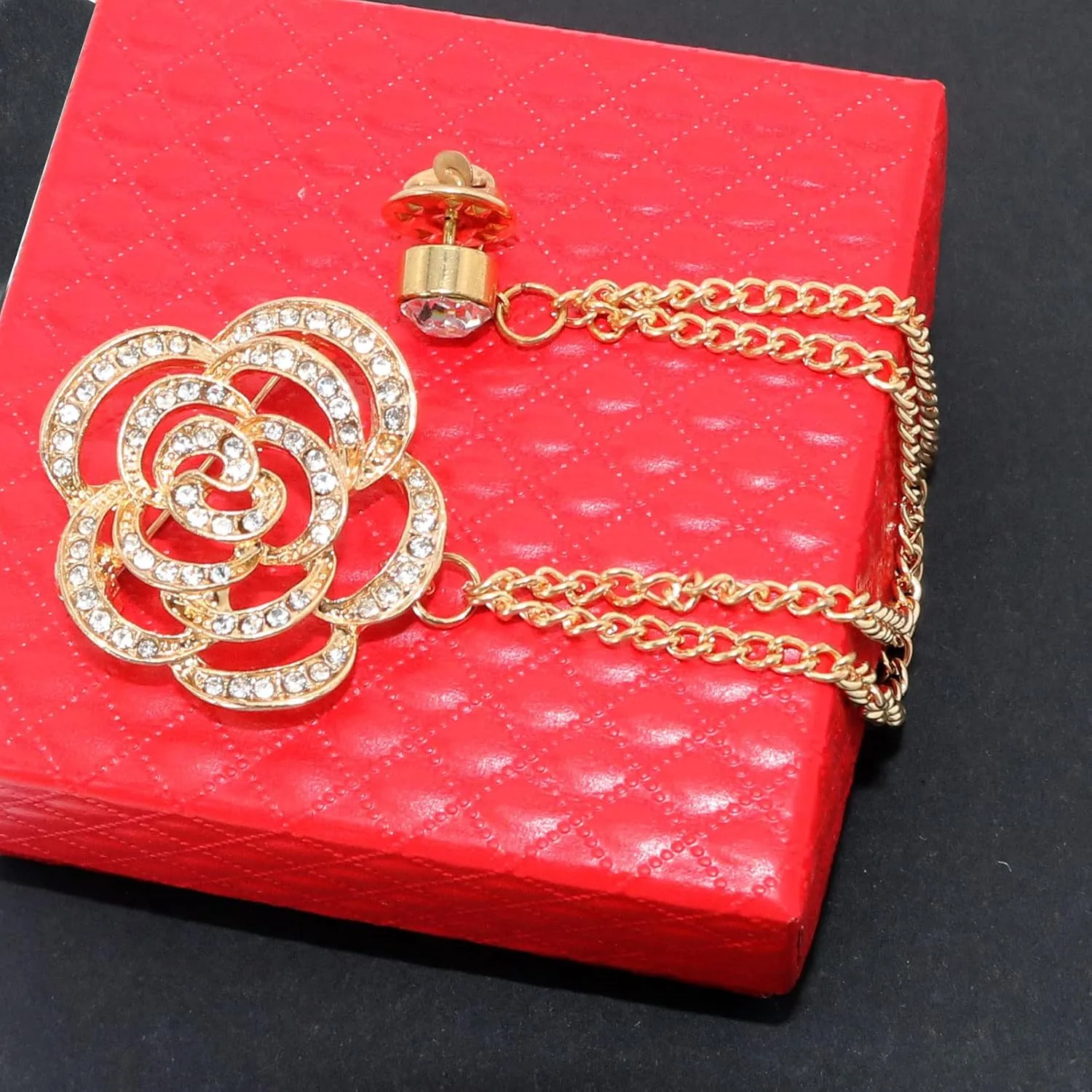 Gold Silver Plated Chain Rose Flower Violin Five-pointed Star Brooches Collar Pins Crystal With Hanging Chain Suit Shirt Lapel Brooch Pin Fashion Jewelry for Men Boy