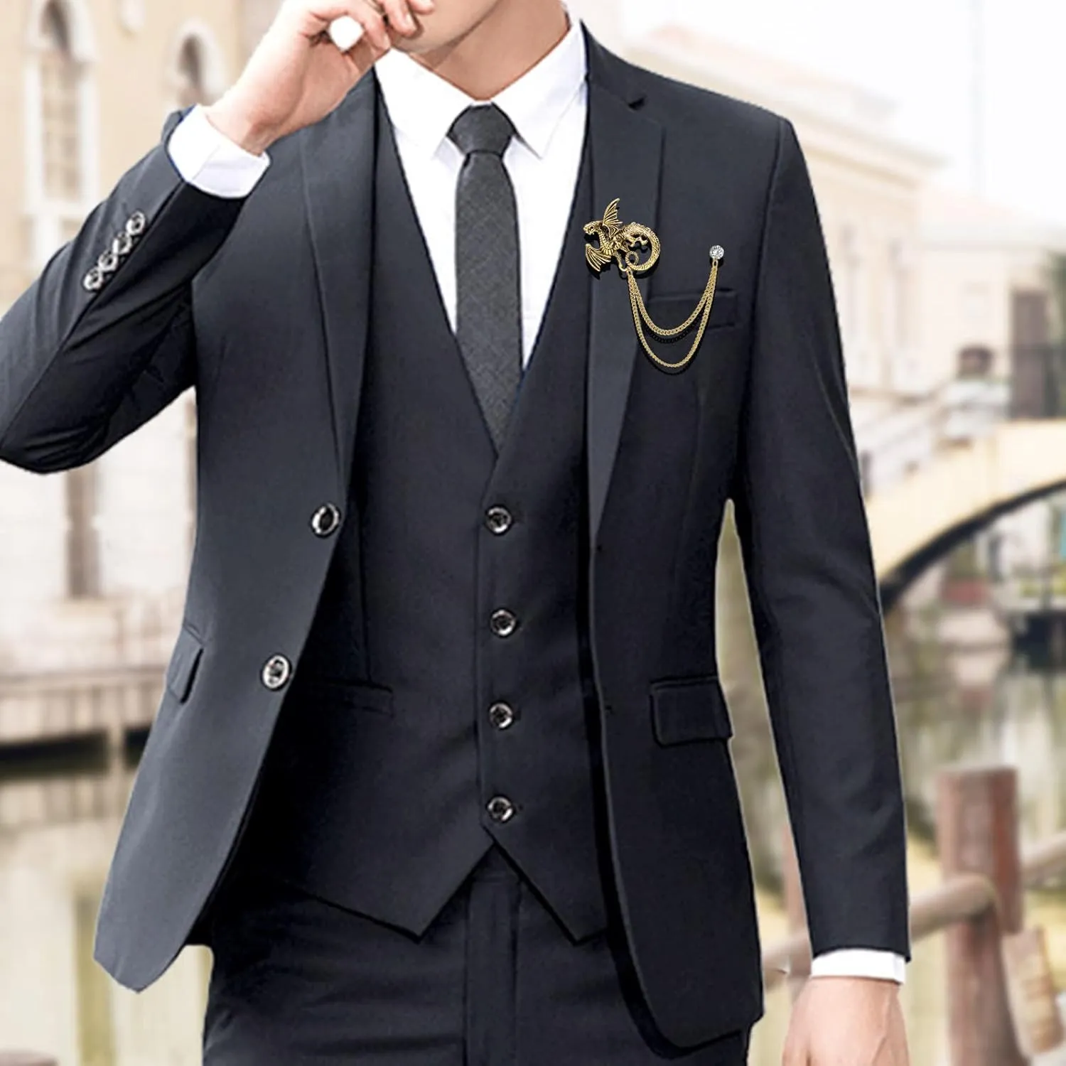 Gold Silver Plated Chain Rose Flower Violin Five-pointed Star Brooches Collar Pins Crystal With Hanging Chain Suit Shirt Lapel Brooch Pin Fashion Jewelry for Men Boy