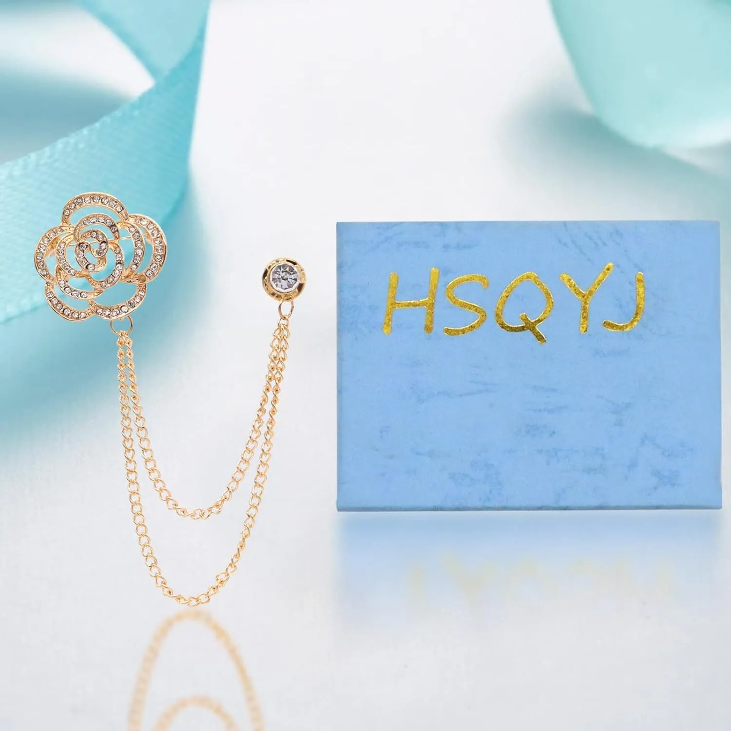 Gold Silver Plated Chain Rose Flower Violin Five-pointed Star Brooches Collar Pins Crystal With Hanging Chain Suit Shirt Lapel Brooch Pin Fashion Jewelry for Men Boy