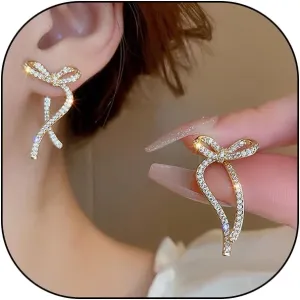 Gold Sparkly Rhinestone Bow Earrings for Women,Long Chain Bowknot Tassel Drop Dangle Earrings Jewelry for Gifts Party,Trendy Crystal Studs Earrings