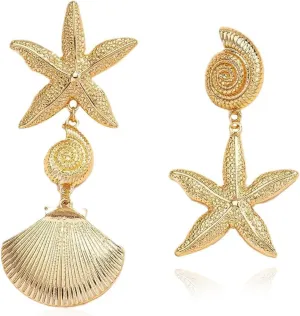 Gold Starfish Earrings Seashell Shell Earrings Dangle Summer Beach Jewelry for Women 2025 Summer Dress Outfits Trendy