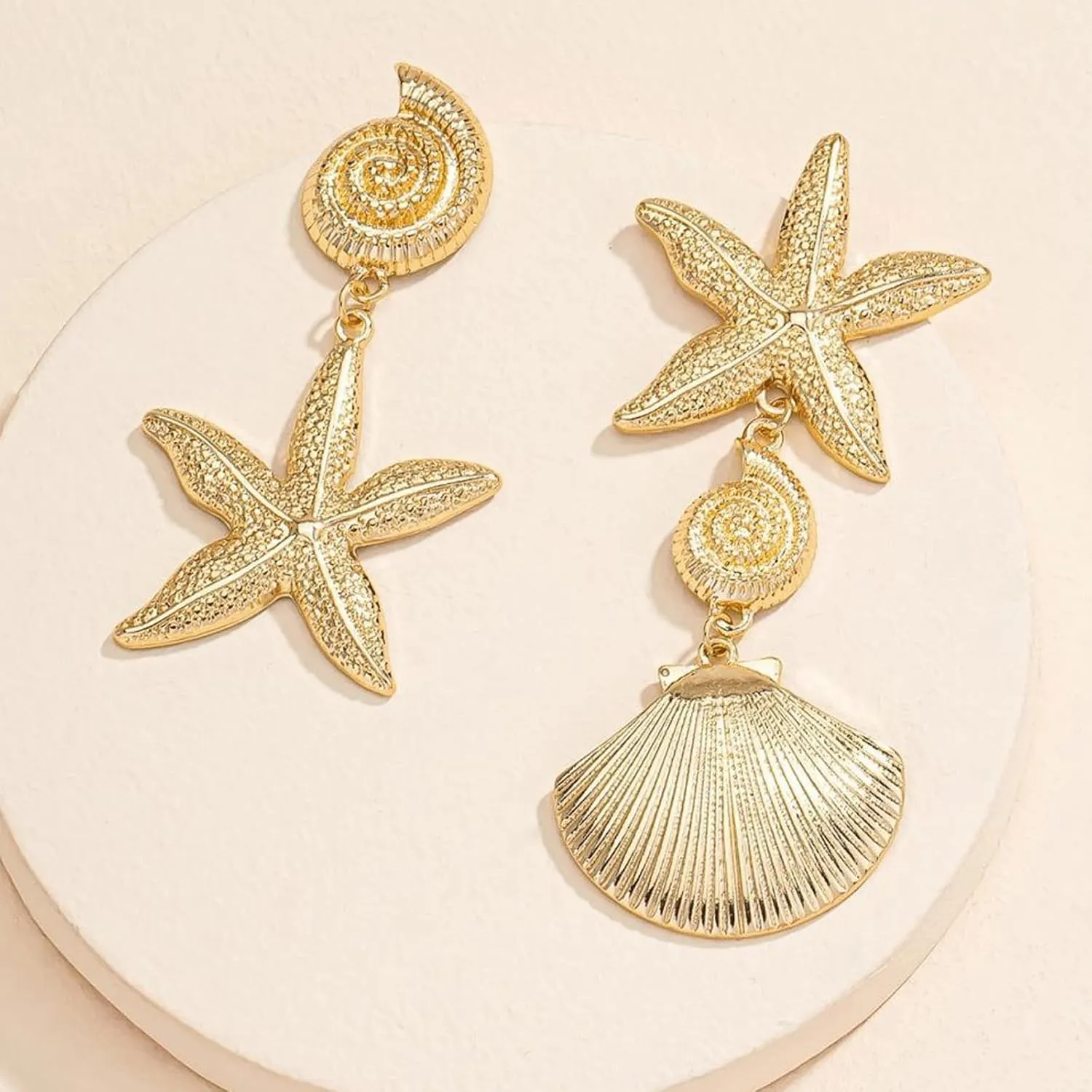 Gold Starfish Earrings Seashell Shell Earrings Dangle Summer Beach Jewelry for Women 2025 Summer Dress Outfits Trendy