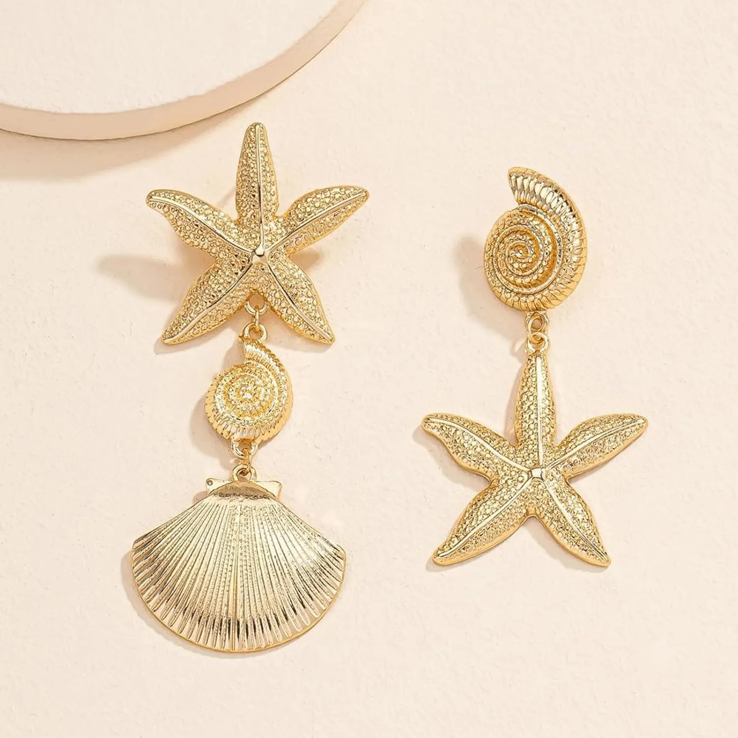 Gold Starfish Earrings Seashell Shell Earrings Dangle Summer Beach Jewelry for Women 2025 Summer Dress Outfits Trendy