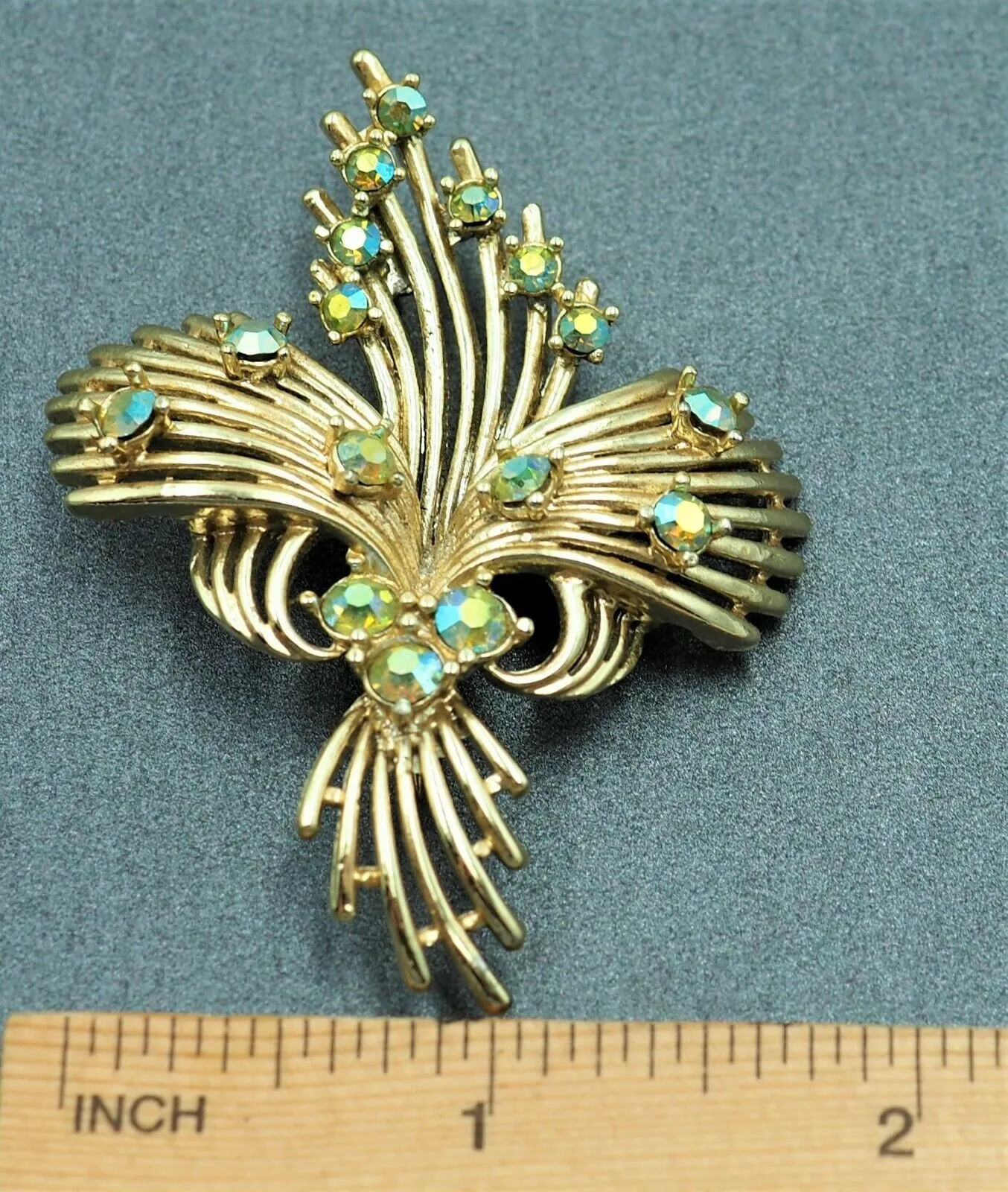 Gold Toned Mirror Back Rhinestone Brooch - Vintage Fashion Jewellery