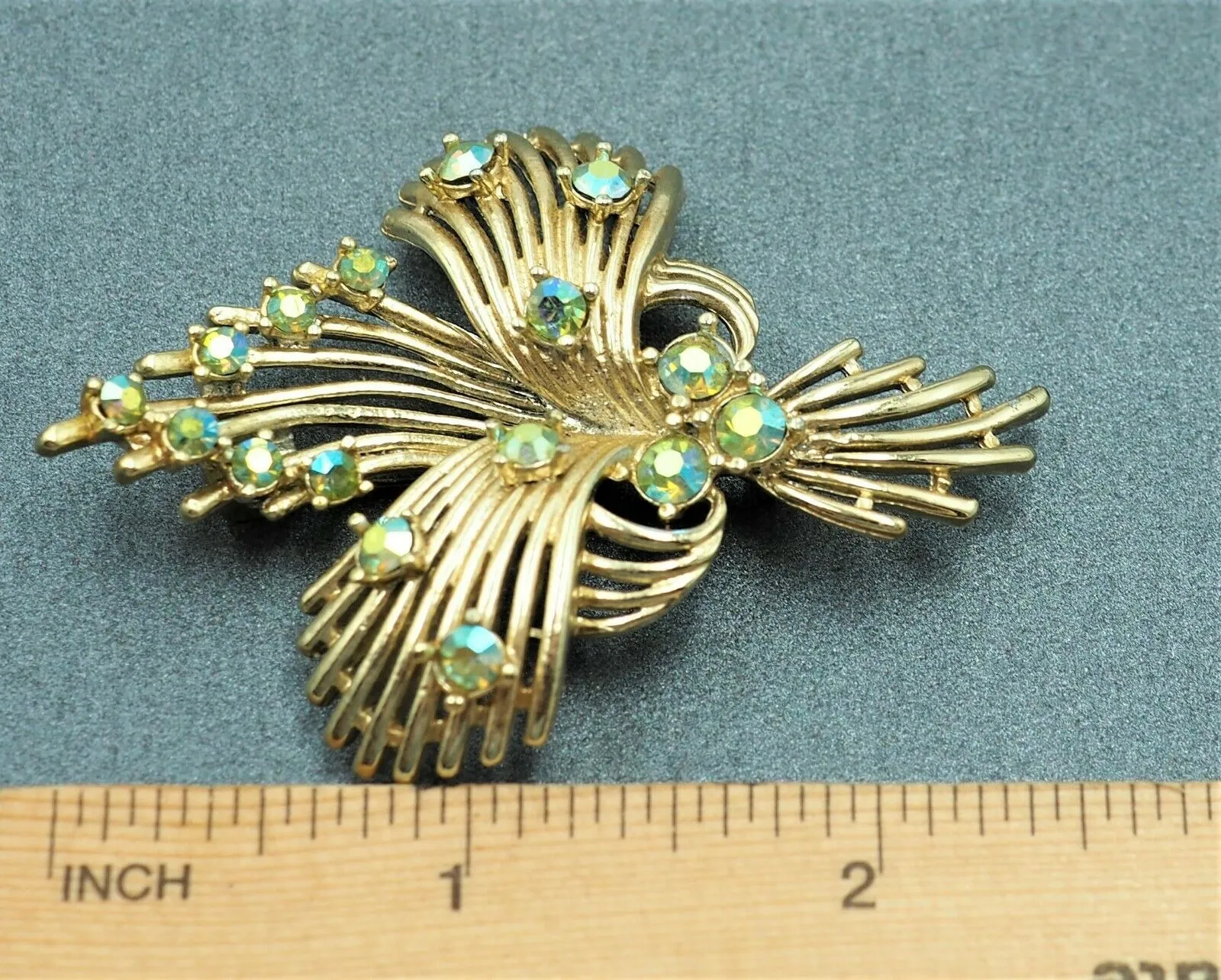 Gold Toned Mirror Back Rhinestone Brooch - Vintage Fashion Jewellery