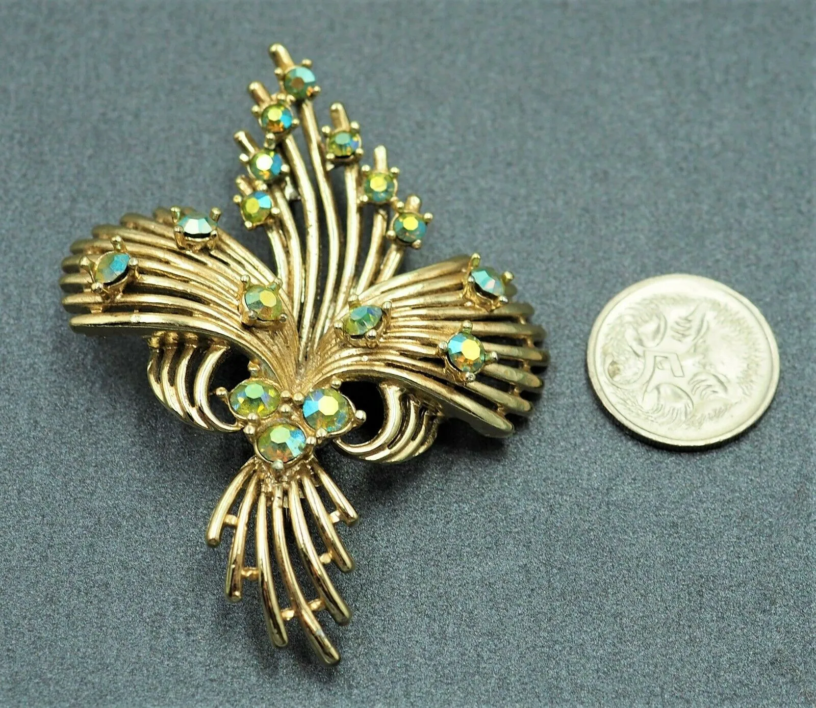 Gold Toned Mirror Back Rhinestone Brooch - Vintage Fashion Jewellery