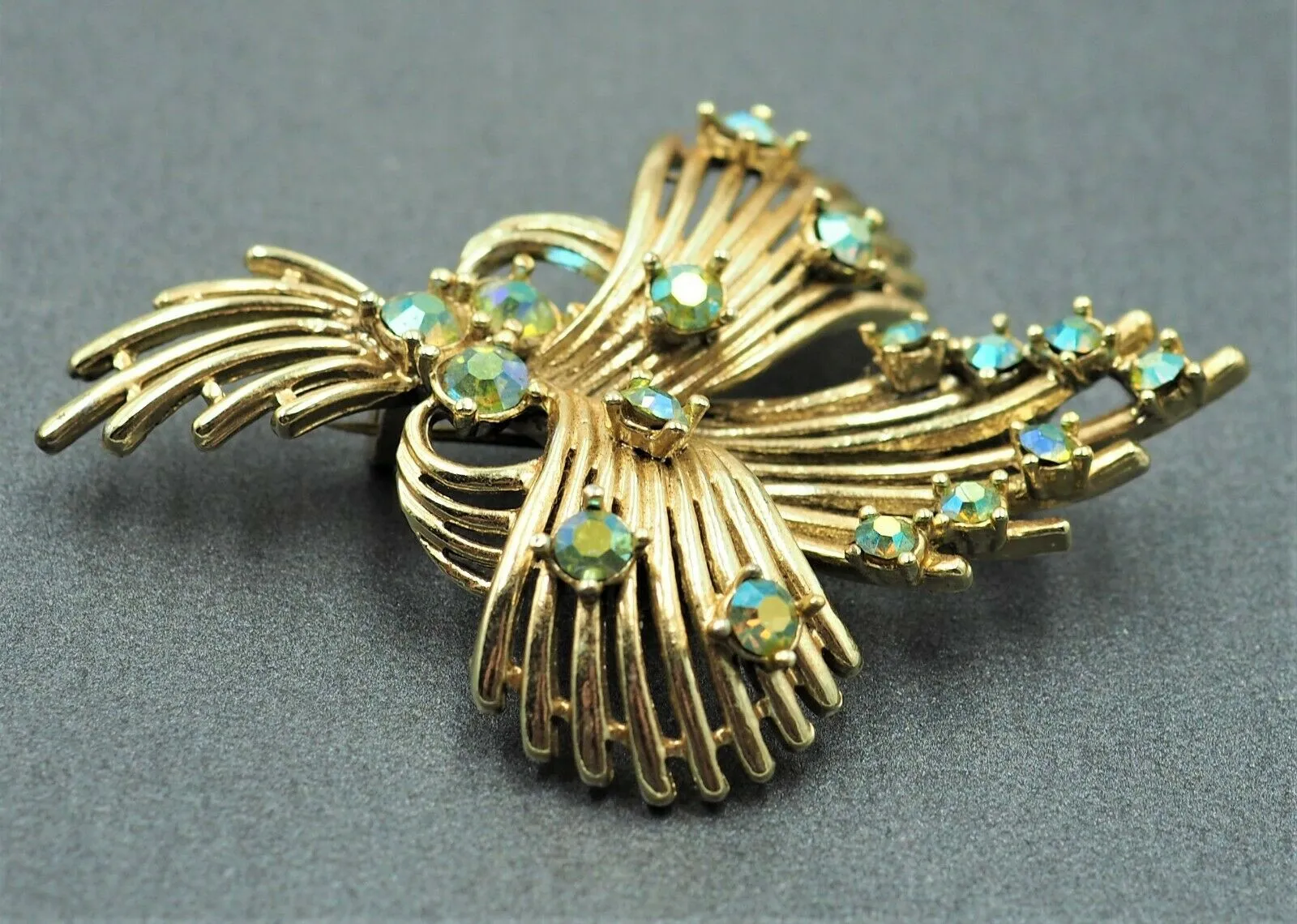 Gold Toned Mirror Back Rhinestone Brooch - Vintage Fashion Jewellery