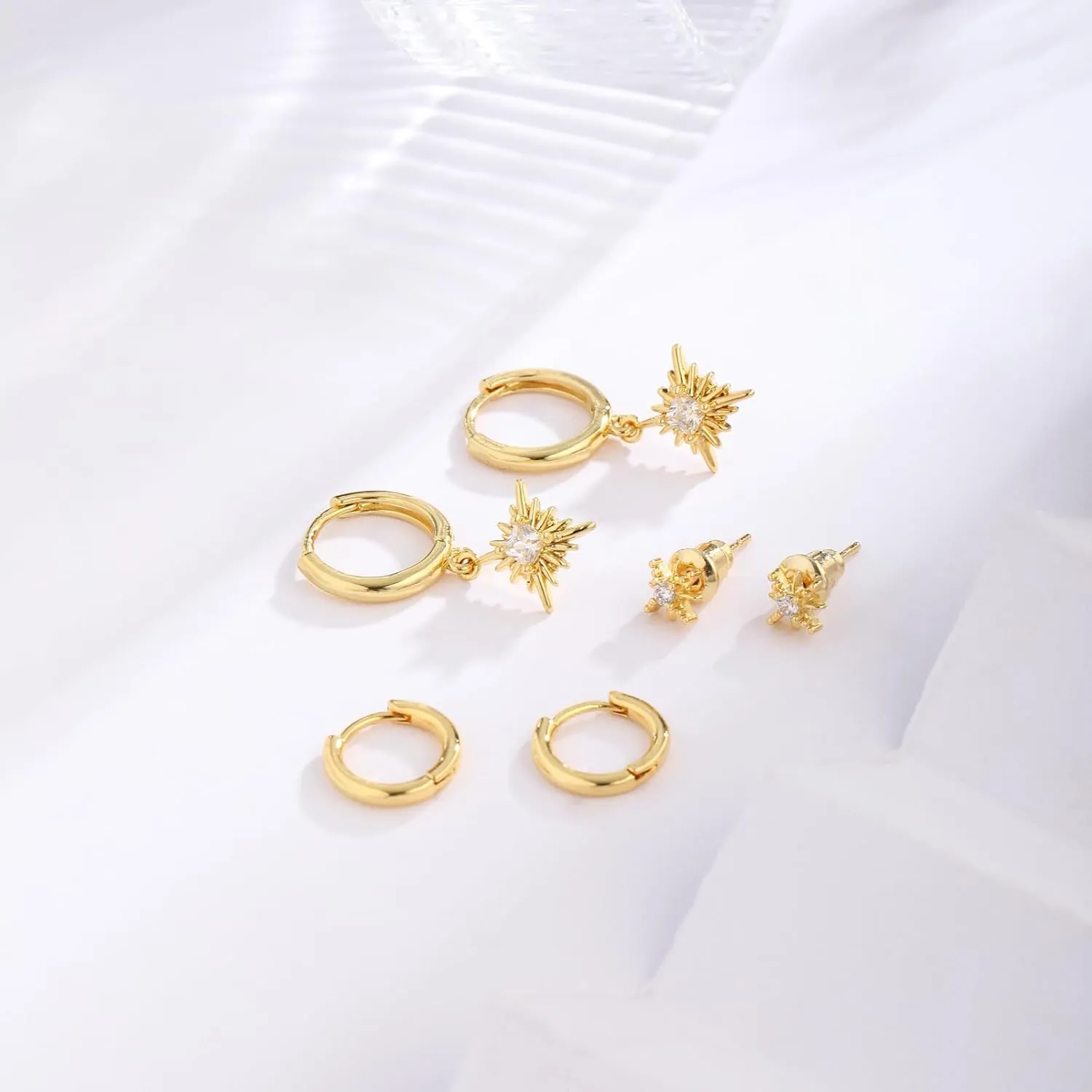 Gold/Silver Hoop Earrings Set for Women Stackable Earrings 14K Gold/Sterling Silver Plated Huggie Cartilage Earring Stud Earrings Sets for Multiple Cubic Zirconia Earrings Dainty Trendy On Jewelry