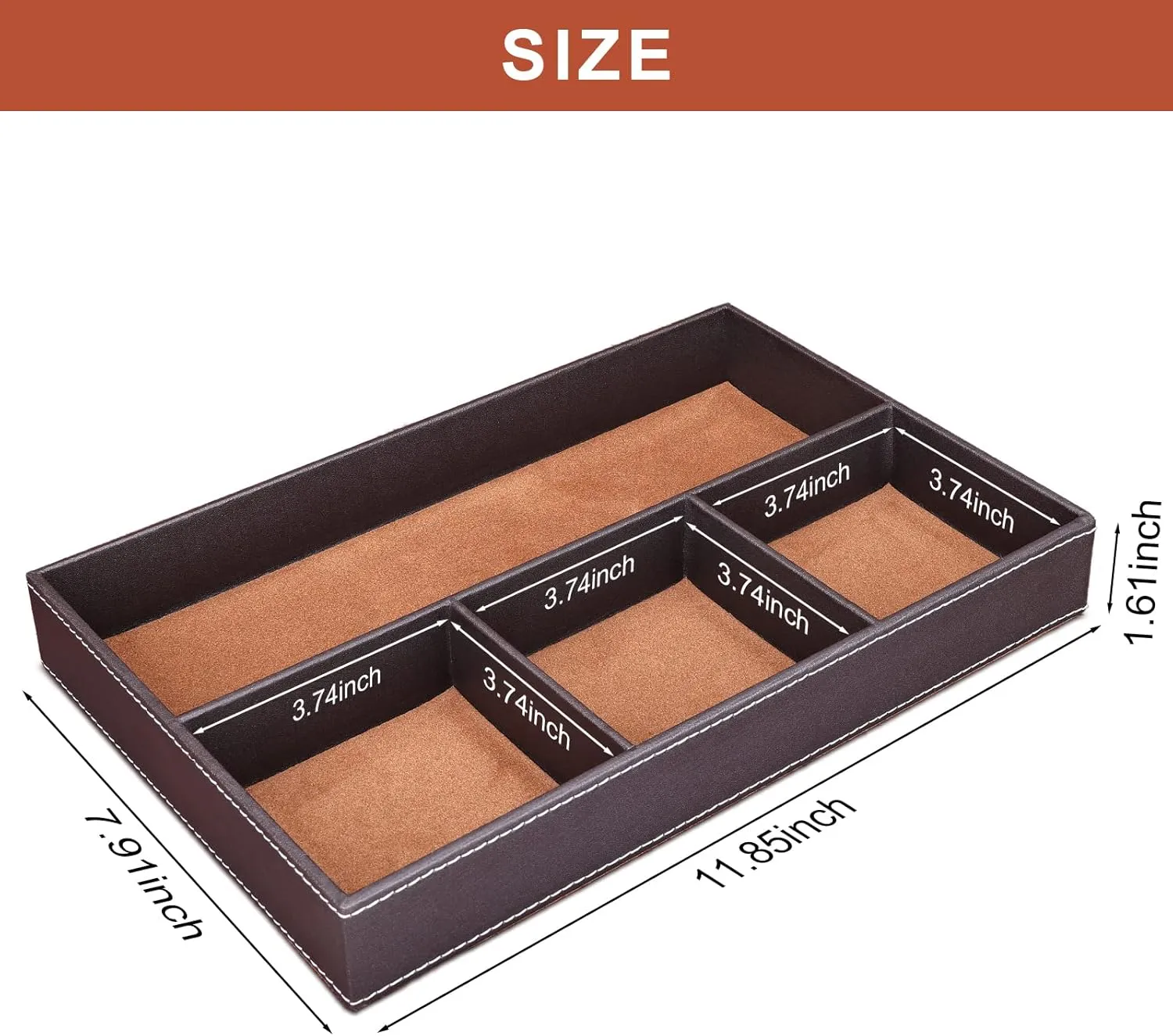 GORESE 2 Pieces Faux Leather Valet Tray for Men, Stackable Jewelry Trays for Drawers, Mens Dresser Top Organizer for Key, Wallet, Sunglass, Watch, Coin, Phone, Nightstand Bedside Tray Brown