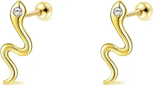 Gothic Gold Snake Earrings for Women, Hypoallergenic 14K Gold Plated Goth Snake Shaped Clip On Earrings