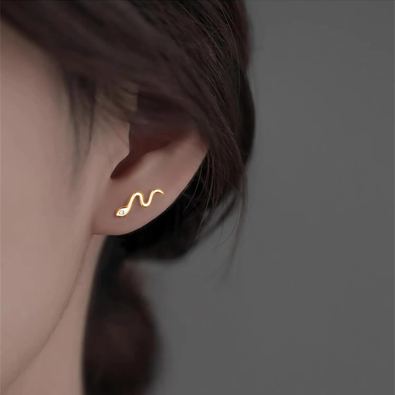 Gothic Gold Snake Earrings for Women, Hypoallergenic 14K Gold Plated Goth Snake Shaped Clip On Earrings