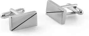 Groom Cufflinks Mens, Cuff Links Men Silver Rectangle Stripe Mens Cufflinks Set for Tuxedo, Shirt, Business