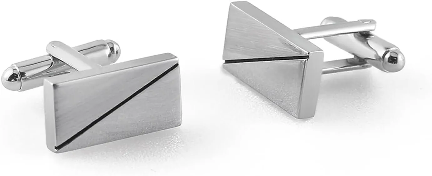 Groom Cufflinks Mens, Cuff Links Men Silver Rectangle Stripe Mens Cufflinks Set for Tuxedo, Shirt, Business