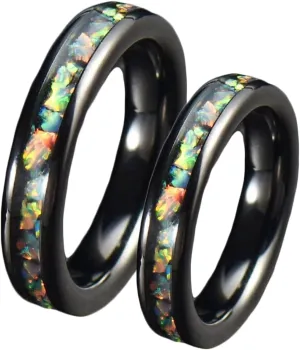 Gualiy Stainless Steel Rings Set, Couple Ring Set 4mm Black Ring Inlay Colorful Shell Size 6-12