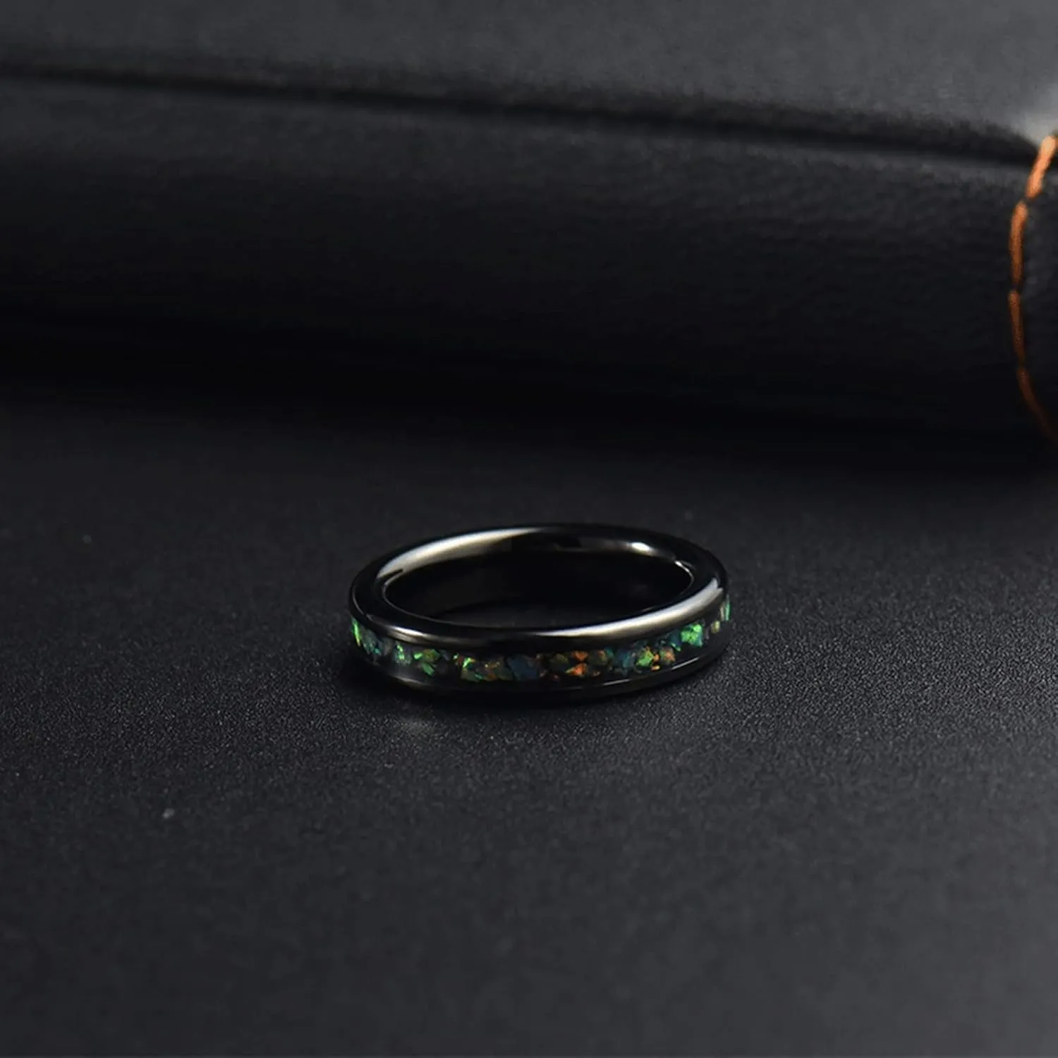 Gualiy Stainless Steel Rings Set, Couple Ring Set 4mm Black Ring Inlay Colorful Shell Size 6-12