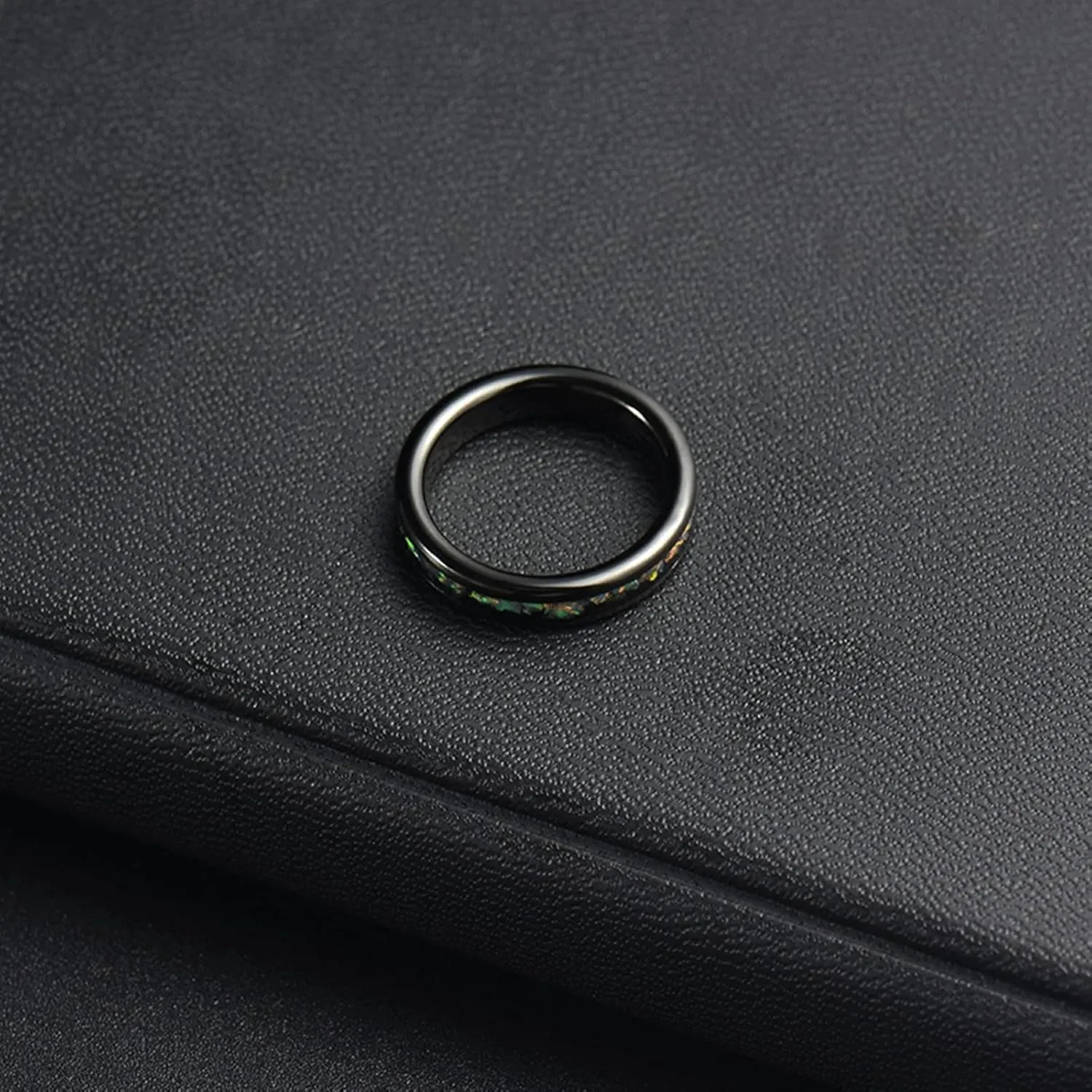 Gualiy Stainless Steel Rings Set, Couple Ring Set 4mm Black Ring Inlay Colorful Shell Size 6-12