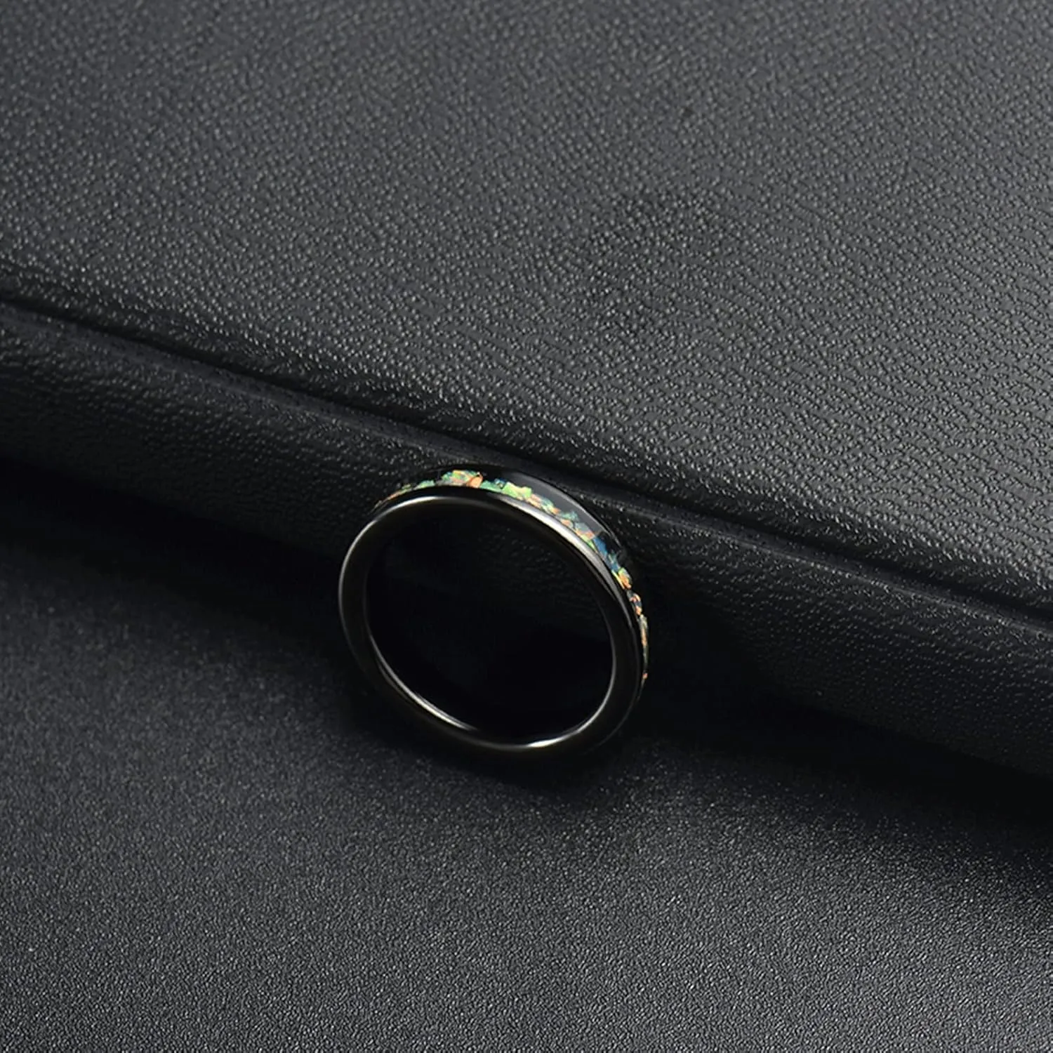 Gualiy Stainless Steel Rings Set, Couple Ring Set 4mm Black Ring Inlay Colorful Shell Size 6-12