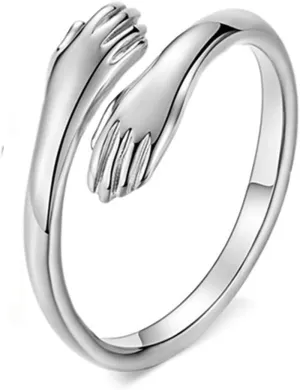 GULICX 925 Sterling Silver Hug Rings for Women, Adjustable Solid Vintage Silver Thumb Ring, Unisex Resizable Silver Hugging Hands Open Promise Ring Jewelry Hug Hands Mens Rings Couples Wedding Bands