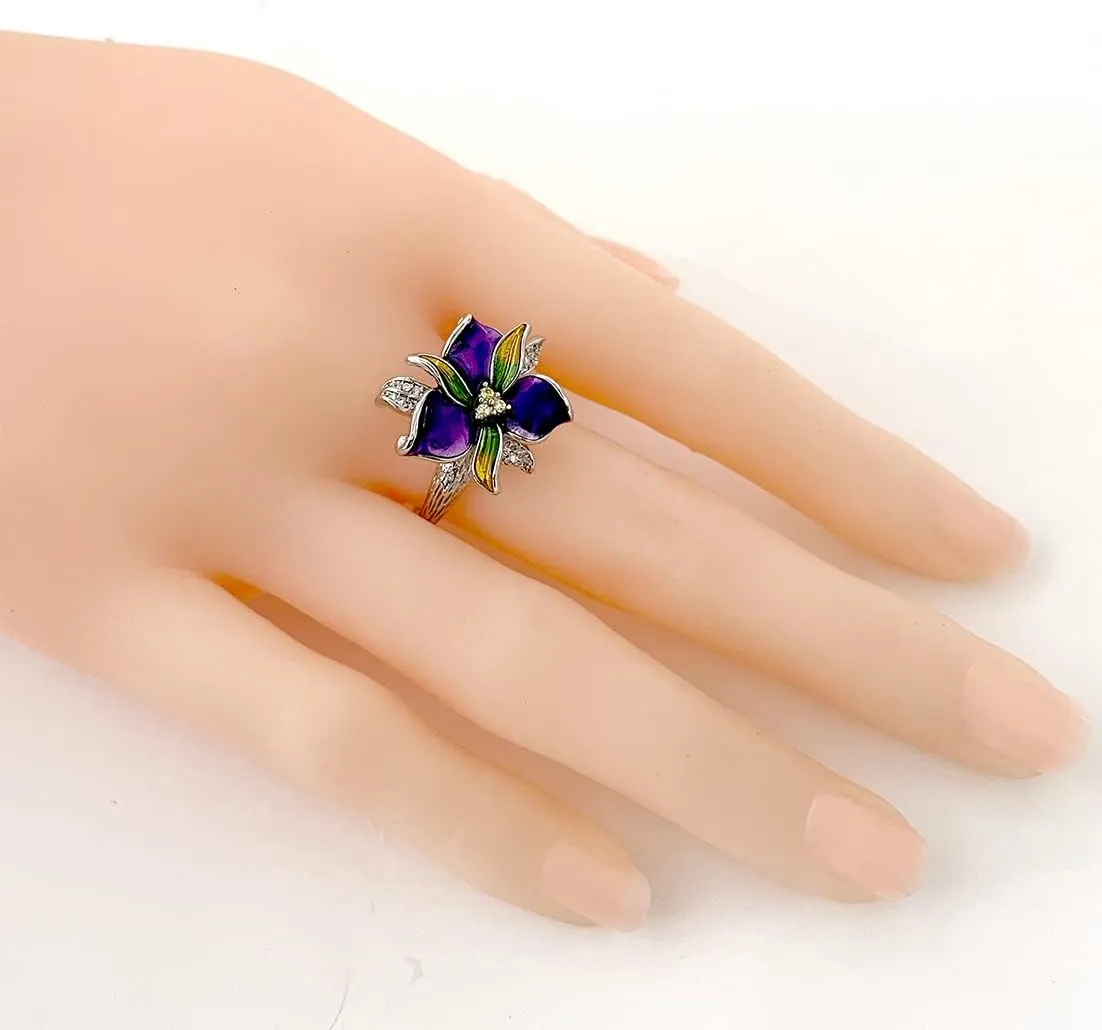 HAIXIAN Colorful Enamel Flower Ring for Women,Platinum Plated Resin Floral Cocktail Party Statement Ring Jewelry Gift for Her