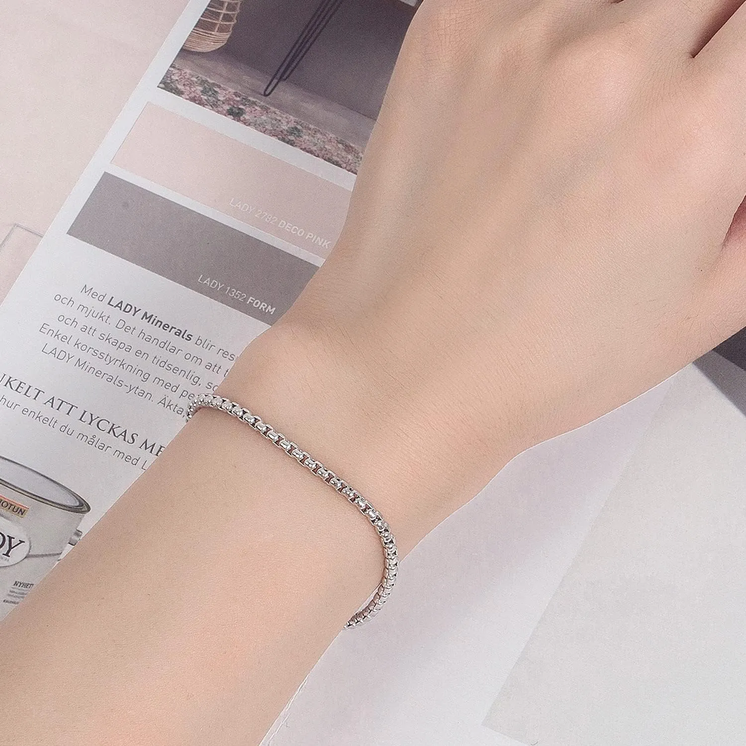 H&Beautimer Solid 925 Sterling Silver - Classic Men's 3MM Box Chain Bracelet - Original Silver Party Jewelry Bracelet 6.3-6.7-7-7.5-8-8.5-9'' - Handmade in Italy
