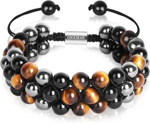 Handmade Triple Protection Bracelet for Men Women, Christmas Gifts for Dad Boyfriend Husband,Healing Crystal Beaded Bracelets Jewelry,Stocking Stuffers for Him, Birthday Anniversary Ideas