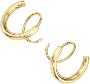 Happyyami Womens Earrings Helix Earrings 2pcs Spiral Twisting Earrings Double Helix Trendy Dainty Ear Cuff Piercing Studs (Golden) Helix Earring Helix Earrings