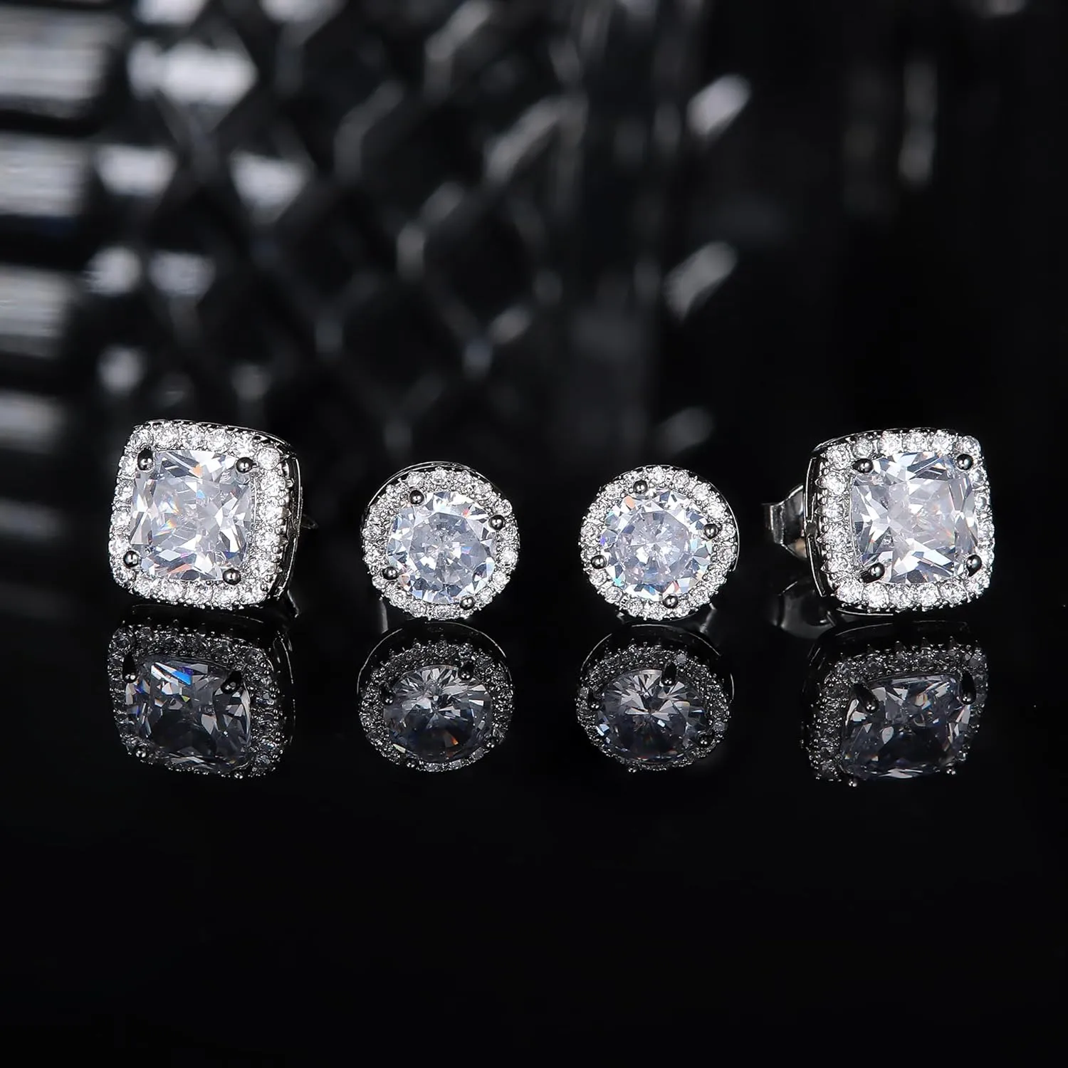 Hayoso 18K Gold Plated Halo Stud Earrings 925 Sterling Silver Cubic Zirconia Stud Earrings Round Square Diamonique Stud Earrings Set for Women Men