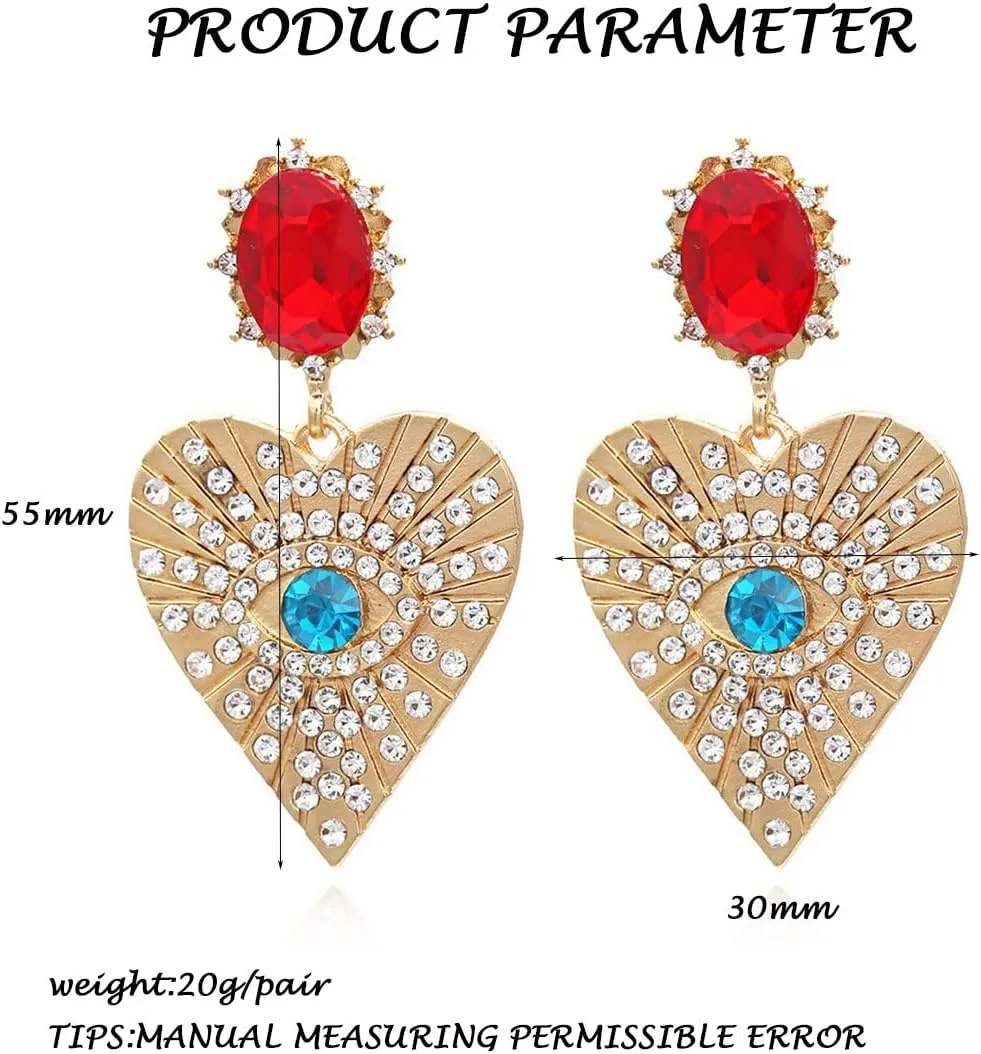 Heart Evil Eye Earrings for Women,Big Devil Demon Eye Dangle Drop Earrings,Statement Fashion Earrings Y2k Fashion Jewelry(black)
