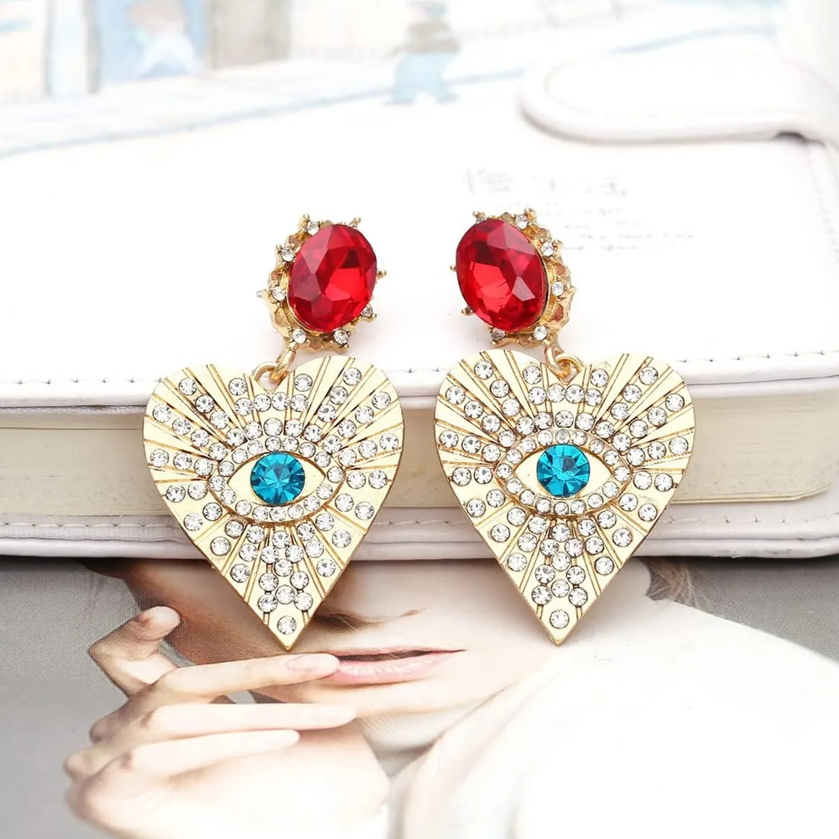 Heart Evil Eye Earrings for Women,Big Devil Demon Eye Dangle Drop Earrings,Statement Fashion Earrings Y2k Fashion Jewelry(black)