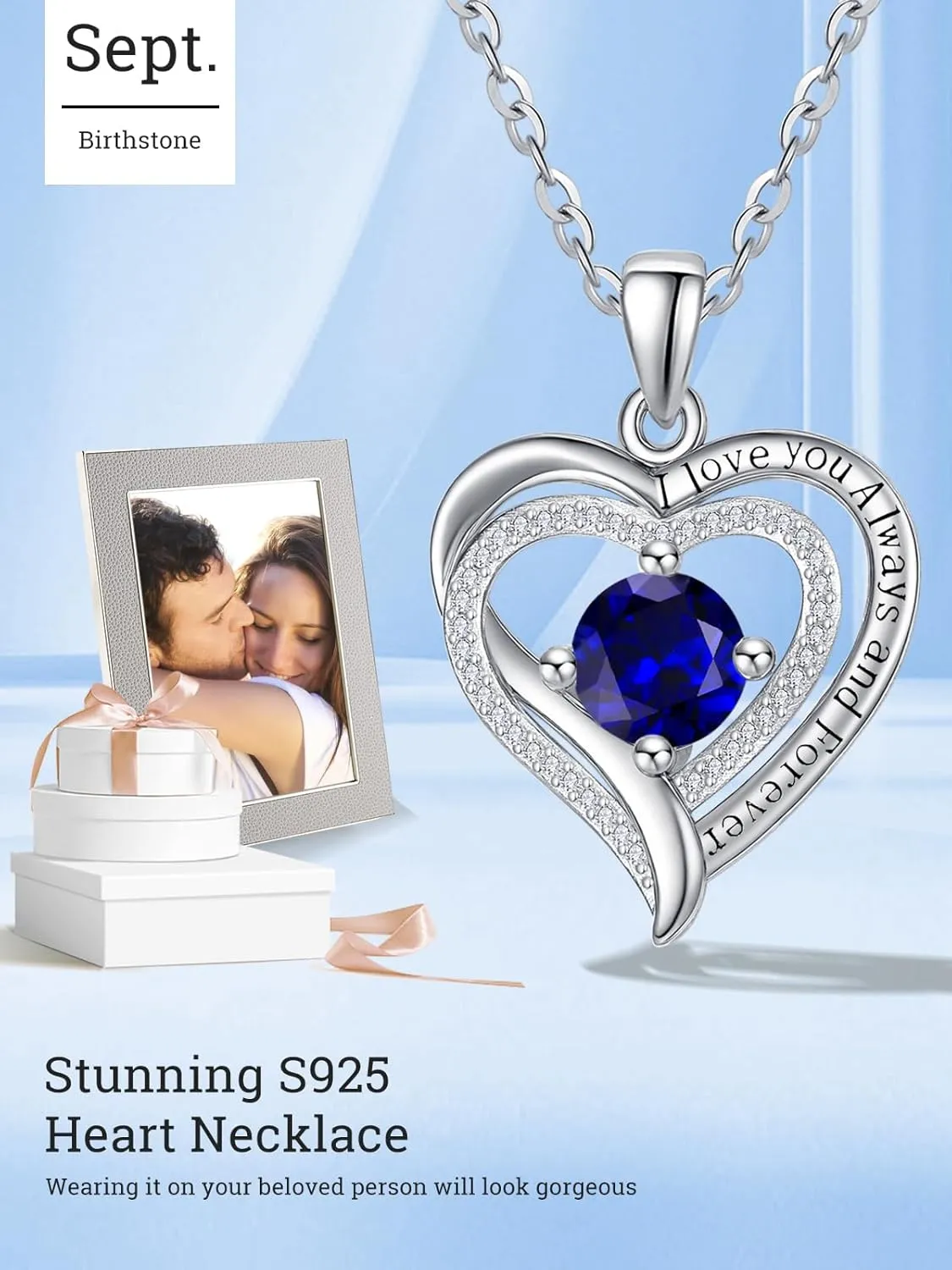 Heart Necklaces for Women Mother, White Gold I Love You Always and Forever Jewelry with Birthstone Pendant, Anniversary Birthday Gifts for Her Wife Girlfriend, 18 2 Inch Chain