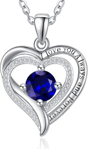 Heart Necklaces for Women Mother, White Gold I Love You Always and Forever Jewelry with Birthstone Pendant, Anniversary Birthday Gifts for Her Wife Girlfriend, 18 2 Inch Chain
