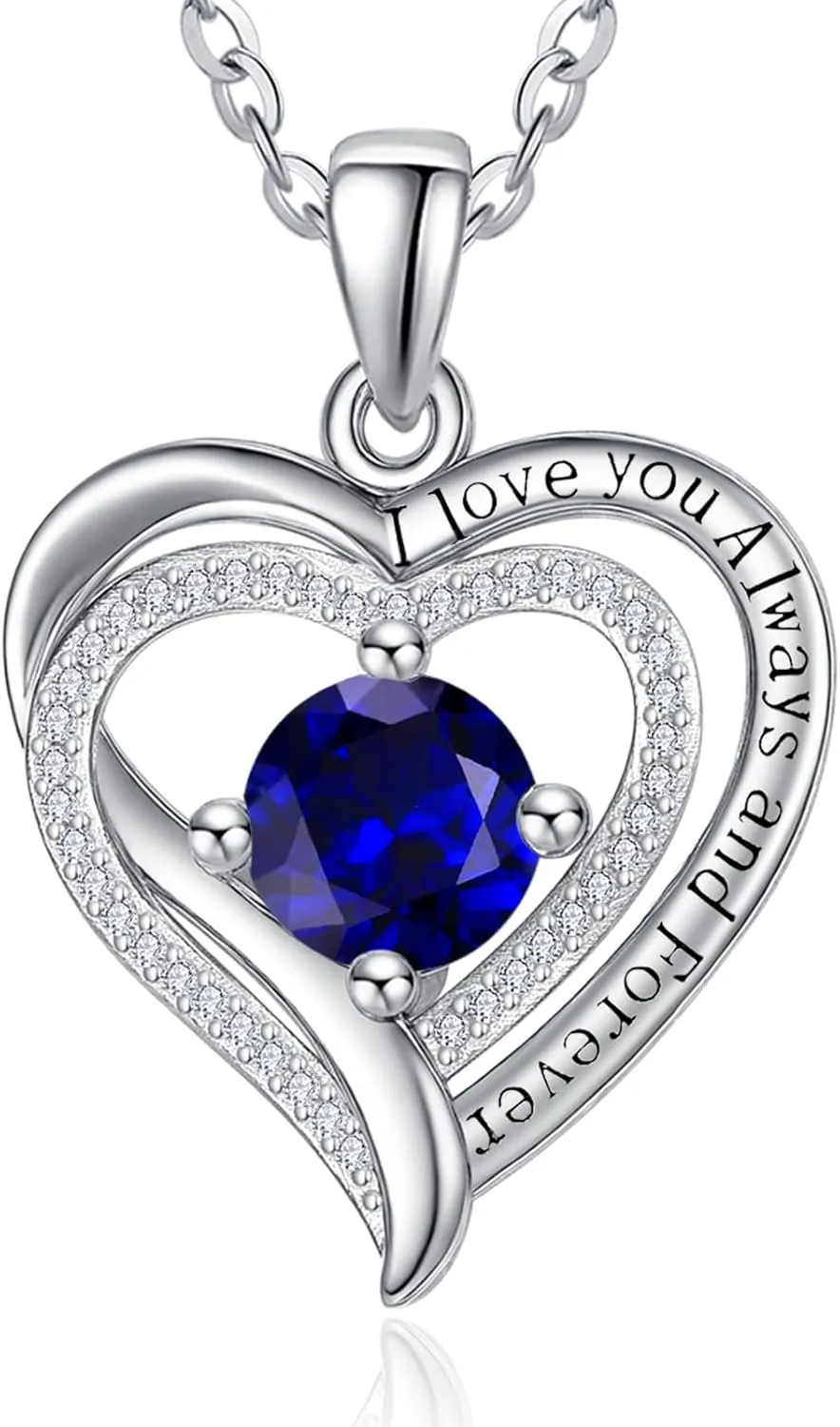 Heart Necklaces for Women Mother, White Gold I Love You Always and Forever Jewelry with Birthstone Pendant, Anniversary Birthday Gifts for Her Wife Girlfriend, 18 2 Inch Chain