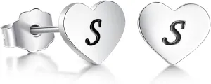Heart Stud Earrings 7mm Heart Shaped with A-Z Letter Hypoallergenic Earrings for Women Girls Platinum Plated