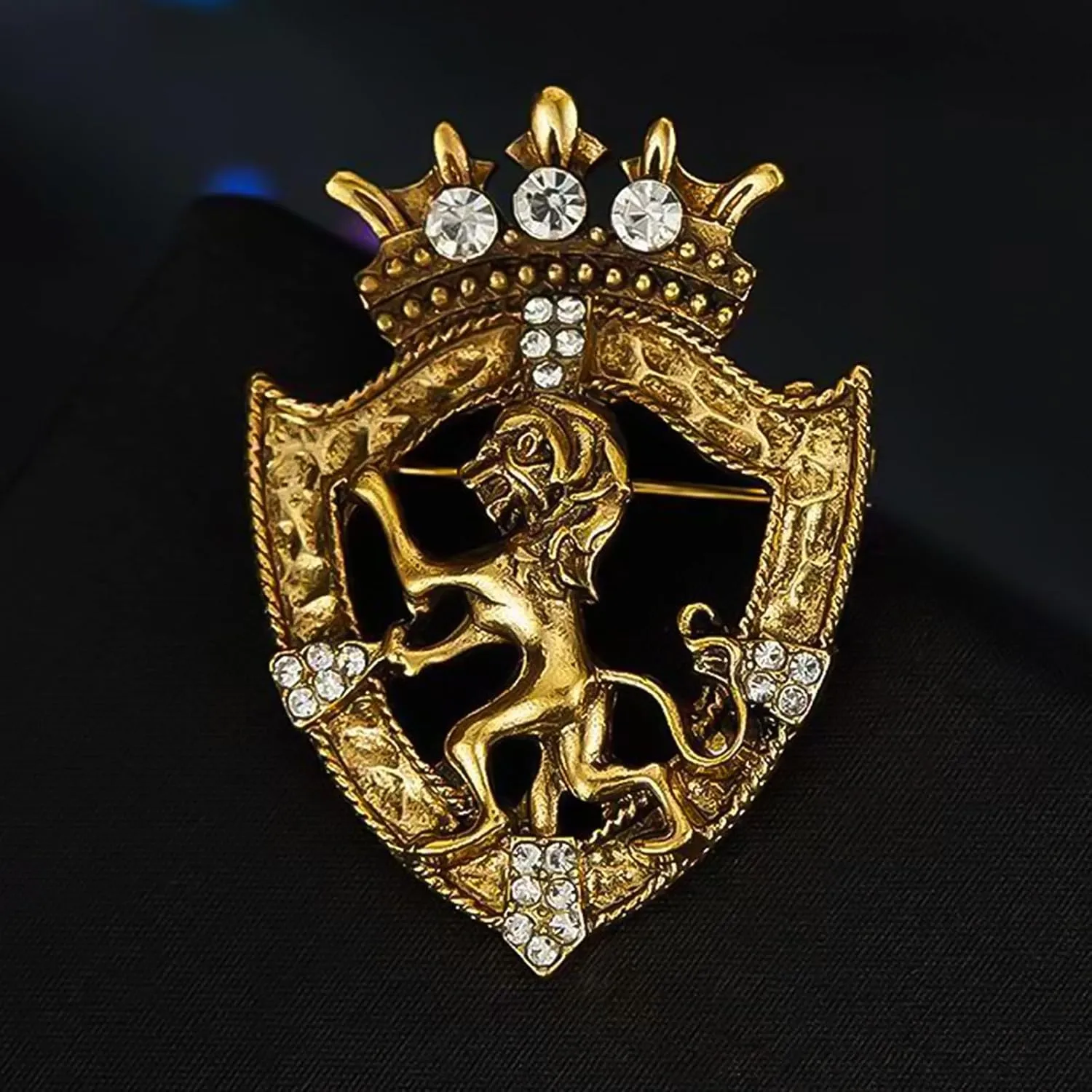HETICA Vintage Animal Dragon Skull Wolf Crown Lion Brooch - Gold Silver Rhinestone Brooch for Men Women Suit Tie Dress Lapel Pin Fashion Jewelry