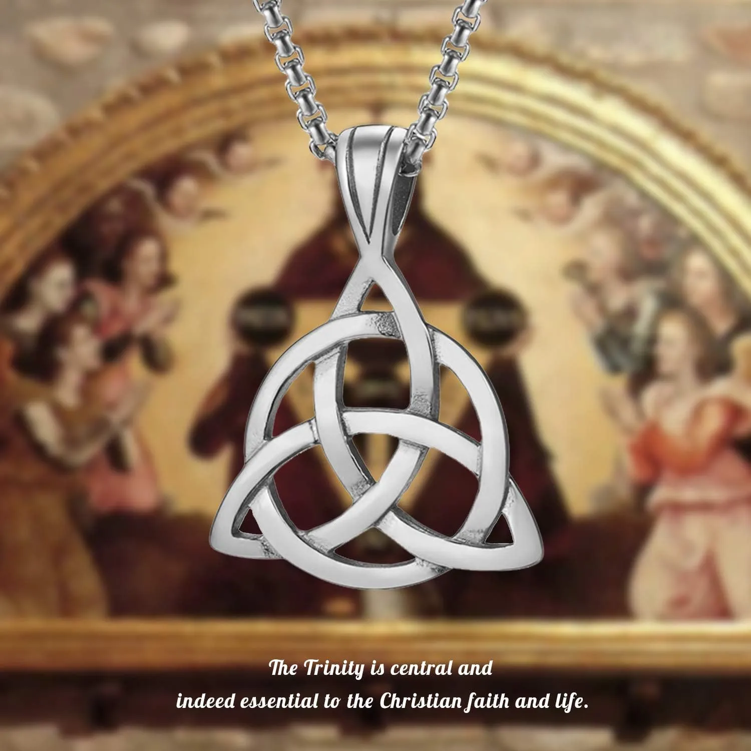 Hisatan Celtic Knot Cross Necklace for Men, Stainless Steel Religious Infinity Love Pendant Necklaces Irish Celtics jewelry for Men, 24''