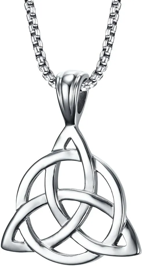 Hisatan Celtic Knot Cross Necklace for Men, Stainless Steel Religious Infinity Love Pendant Necklaces Irish Celtics jewelry for Men, 24''