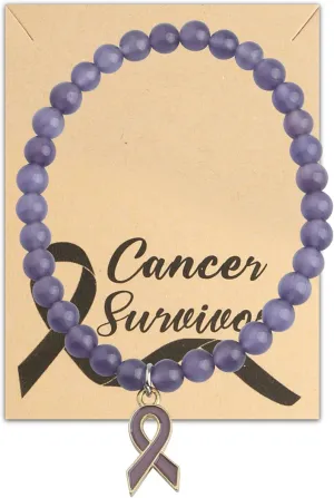 HOLLP Pancreatic Cancer Awareness Bead Bracelet Purple Ribbon Jewels Cancer Warrior Gift Epilepsy Awareness Jewels with card