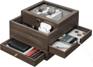 Homde Watch Box for Men Jewelry Organizer with Real Glass Watch Case for Ring, Bracelet, Watch, Necklace, Earrings, and Accessories
