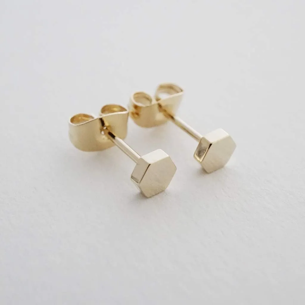 HONEYCAT Tiny Hexagon Honeycomb Stud Earrings in Gold, Rose Gold, or Silver | Minimalist Delicate Jewelry