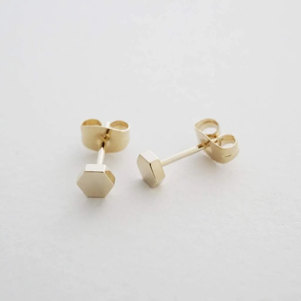 HONEYCAT Tiny Hexagon Honeycomb Stud Earrings in Gold, Rose Gold, or Silver | Minimalist Delicate Jewelry