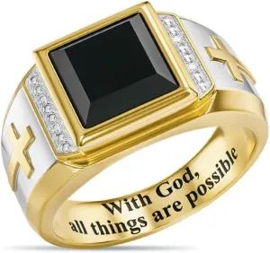 Hsitgexf Men's Stainless Steel Vintage Black Cubic Zirconia Square Multicolor Stone Signet Ring, Gold Silver Cross Rings Pray Christian Religious Rings Jewelry Gift10