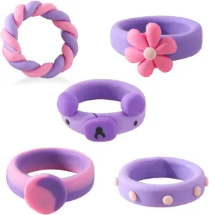 HUJUON 5Pcs Colorful Acrylic Finger Rings Set,Love Heart Daisy Flower Fruit Strawberry Rainbow Knuckle Stackable Band Rings for Women