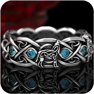 HUUGVBCO Fashion Jewelry Vintage Silver Cat's Eye Stone Wolf Totem Guard Ring Cross Line Crystal Wolf Ring for Street Jewelry Women Men Size 6-13(13)