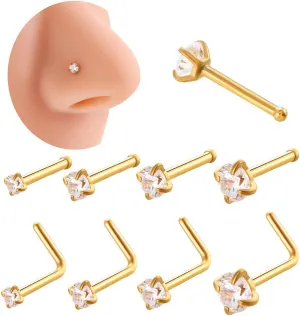 Hypoallergenic Earrings 1.5mm 2mm 2.5mm 3mm Stainless Steel Earrings Nose Studs Cubic Zirconia Different Shapes Flat Back Cartilage Earring Nose Stud Lip Studs for Men Women