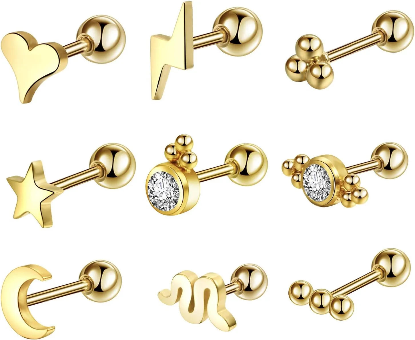 Hypoallergenic Earrings 1.5mm 2mm 2.5mm 3mm Stainless Steel Earrings Nose Studs Cubic Zirconia Different Shapes Flat Back Cartilage Earring Nose Stud Lip Studs for Men Women