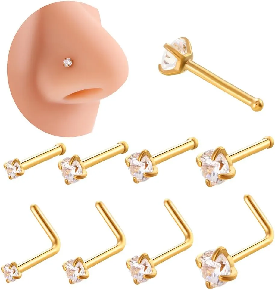 Hypoallergenic Earrings 1.5mm 2mm 2.5mm 3mm Stainless Steel Earrings Nose Studs Cubic Zirconia Different Shapes Flat Back Cartilage Earring Nose Stud Lip Studs for Men Women