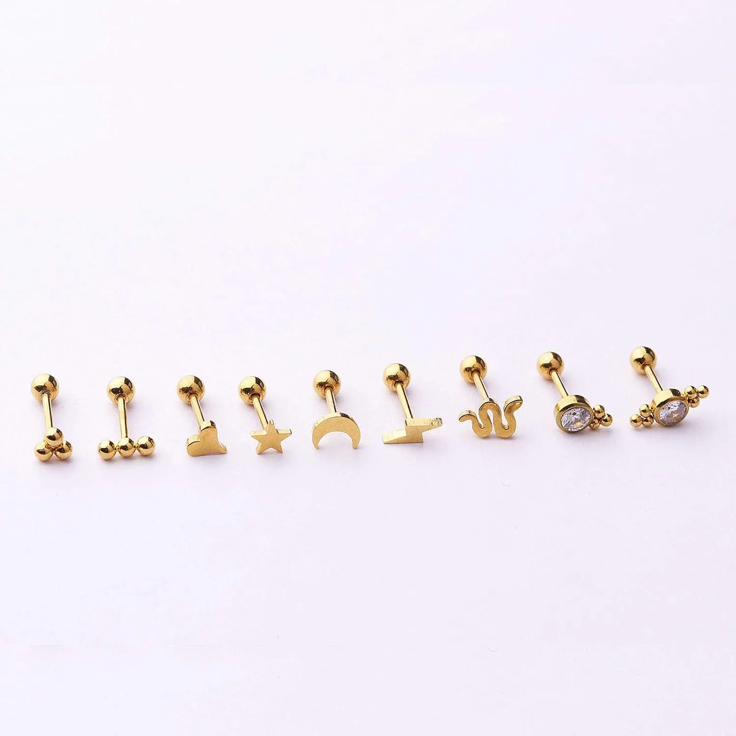Hypoallergenic Earrings 1.5mm 2mm 2.5mm 3mm Stainless Steel Earrings Nose Studs Cubic Zirconia Different Shapes Flat Back Cartilage Earring Nose Stud Lip Studs for Men Women