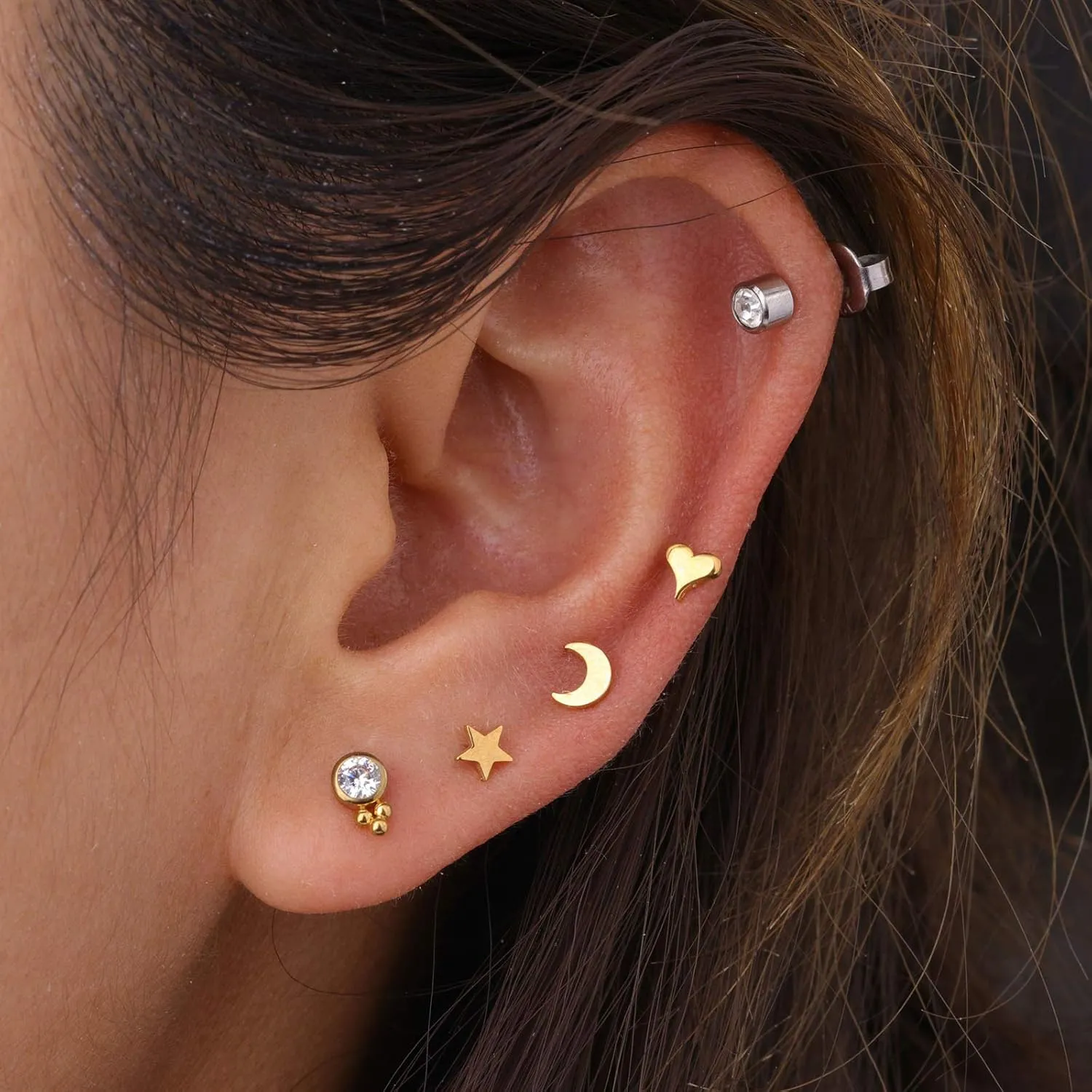 Hypoallergenic Earrings 1.5mm 2mm 2.5mm 3mm Stainless Steel Earrings Nose Studs Cubic Zirconia Different Shapes Flat Back Cartilage Earring Nose Stud Lip Studs for Men Women