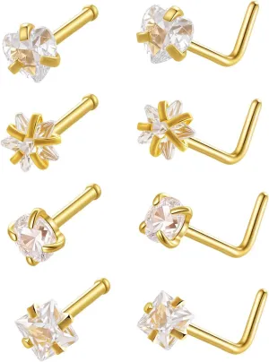 Hypoallergenic Earrings 1.5mm 2mm 2.5mm 3mm Stainless Steel Earrings Nose Studs Cubic Zirconia Different Shapes Flat Back Cartilage Earring Nose Stud Lip Studs for Men Women