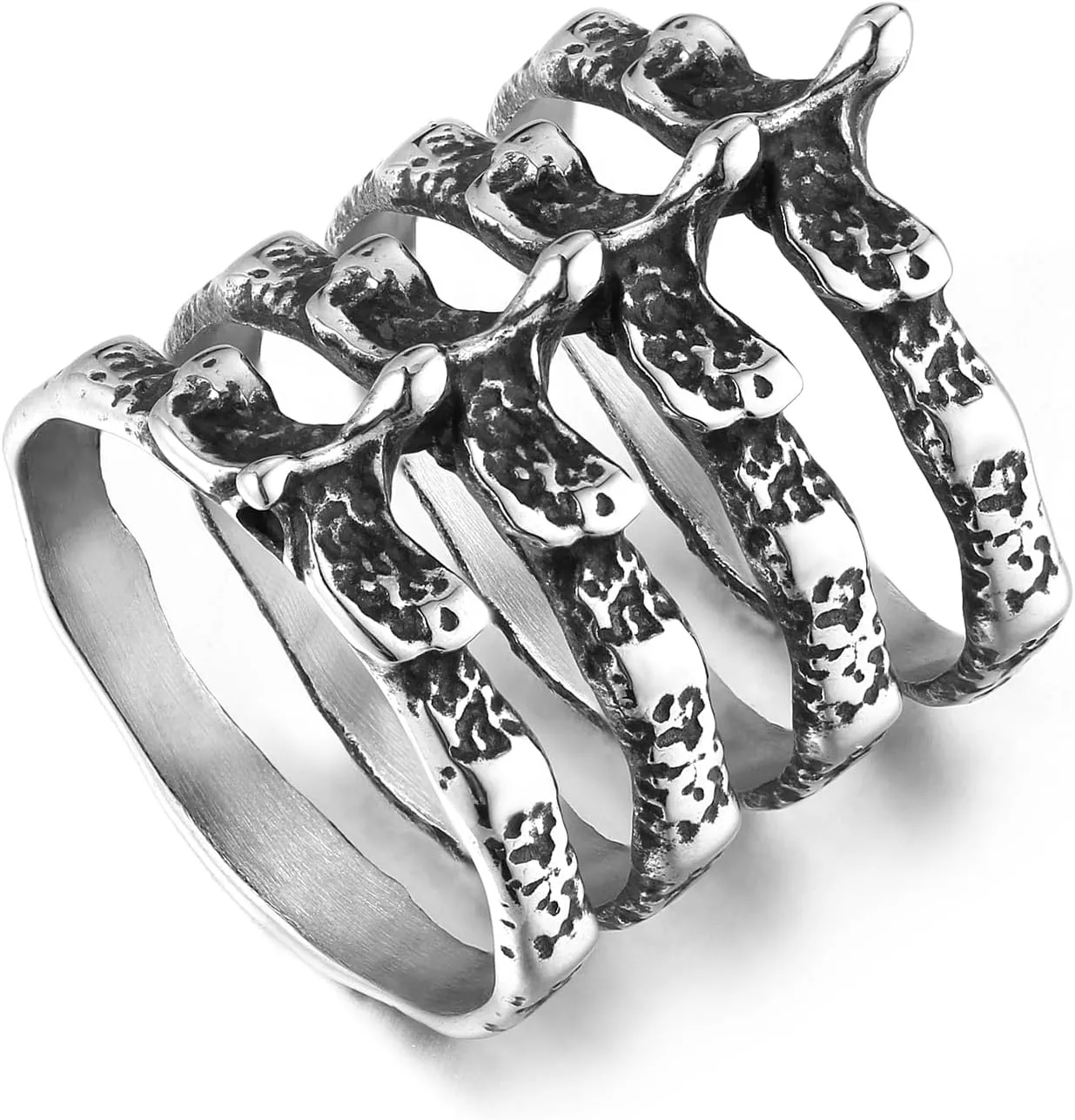 HZMAN Gothic Punk Spine Skeleton Ring Bone Stainless Steel Rings for Men Women Biker Jewelry Gift